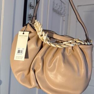 Max Studio Blush Handbag with Ivory Chain Accent